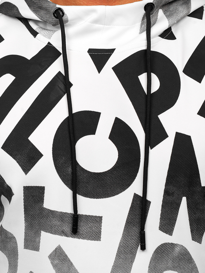 Fehér színű kapucnis kenguruzsebes férfi melegítőfelső mintával Bolf 8B992