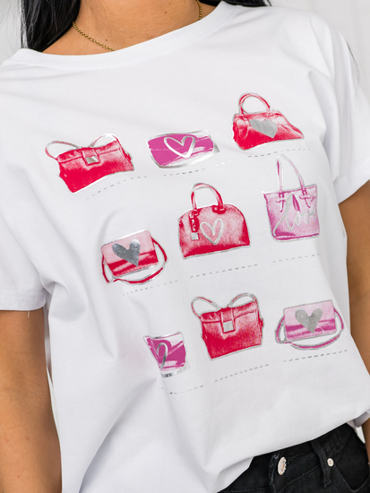 Fehér női póló mintával Bolf 95T2531