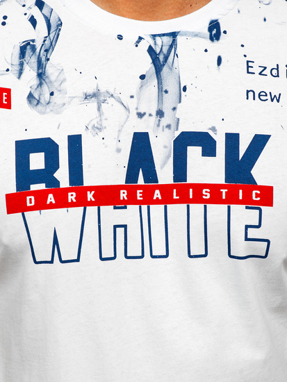 Fehér színű pamut férfi póló mintával Bolf 14718