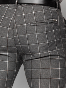 Antracitszürke férfi kockás elegáns szövetnadrág Bolf 0044