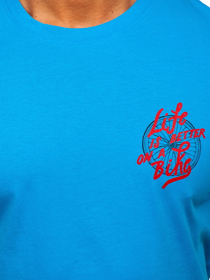 Kék pamut férfi póló mintával Bolf MPO3555