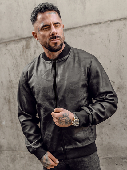 Férfi bomber bőrdzseki fekete színben Bolf 3A63A