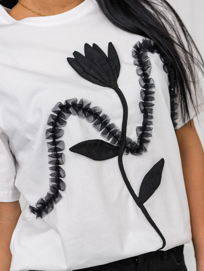 Fehér női póló applikációval Bolf 96T632