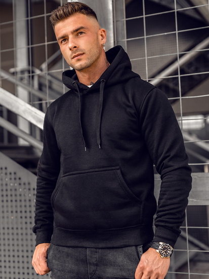 Fekete színű kapucnis kenguruzsebes férfi pulcsi Bolf 2009A