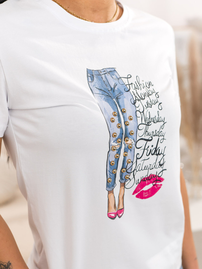 Fehér női póló mintával Bolf 95T2507