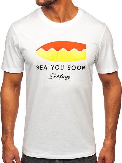 Fehér pamut férfi póló mintával Bolf MPO3457