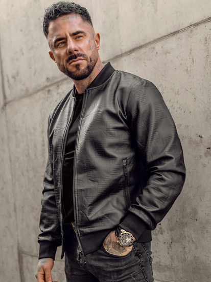 Férfi bomber bőrdzseki fekete színben Bolf 3A65A