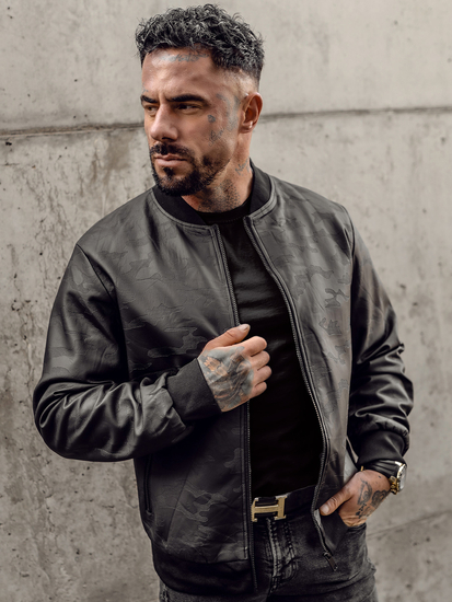 Férfi bomber bőrdzseki fekete színben Bolf 3A63A