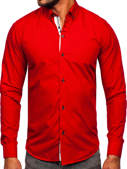 Elegáns hosszú ujjú férfiing piros színben Bolf 5796-1