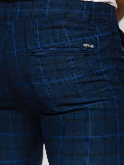 Sötétkék férfi kockás elegáns szövetnadrág Bolf 184195