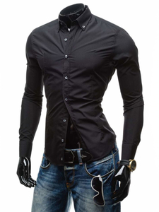 Elegáns hosszú ujjú férfi ing fekete Bolf 1703-1