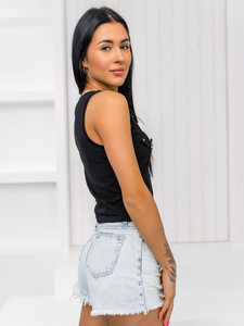 Fekete női ujjatlan póló applikációval Bolf 96T653