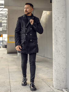Férfi télikabát hosszú, dupla soros fekete Bolf 79B3A2-073