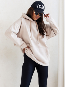 Női kapucnis pulóver bélelt kenguruzsebbel bézs Bolf 82131