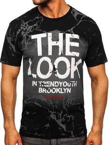 Férfi fekete pamut póló mintával Bolf 627