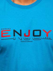 Türkizkék színű férfi pamut póló mintával Bolf 14739