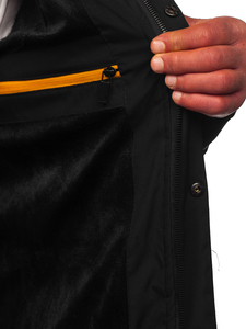 Fekete színű hosszú steppelt téli férfi kabát Bolf 22M59