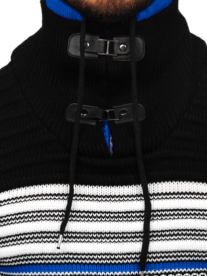 Vastag állógalléros férfi pulóver fekete-kék színben Bolf 2026