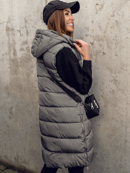 Szürke színű hosszú steppelt női mellény Bolf 81261