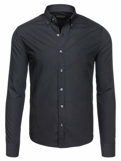 Elegáns hosszú ujjú férfi ing fekete Bolf 1703-1