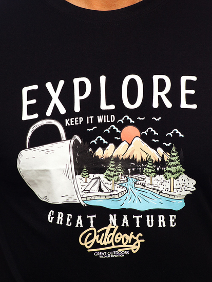 Fekete pamut férfi póló mintával Bolf MPO3485