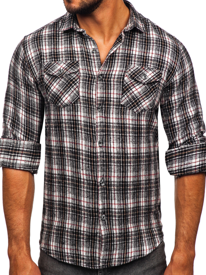 Hosszú ujjú férfi flaneling fekete-fehér színben Bolf 20731-2