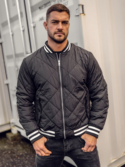 Téli kétoldalas baseball típusú férfi bomberdzseki fekete színben Bolf 3B105