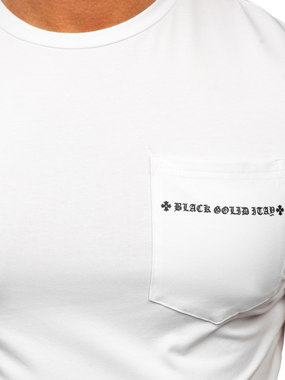 Mintás fehér színű férfi póló zsebbel MT3044