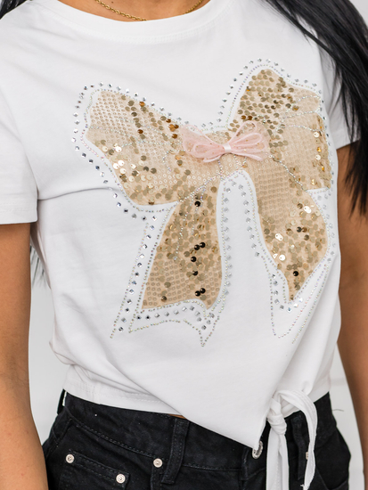 Fehér női póló applikációval Bolf 96T612