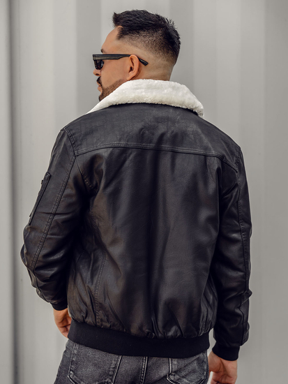 Fekete bőr férfi pilótadzseki Bolf EX837A