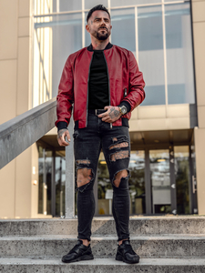 Férfi bomber bőrdzseki piros színben Bolf 1147A