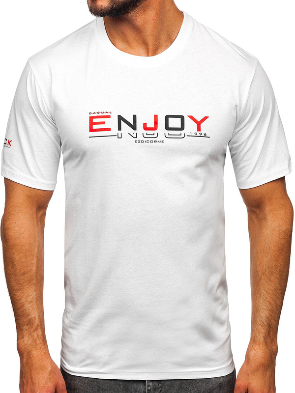 Férfi pamut póló mintával fehér színben Bolf 14773