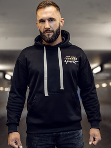 Fekete kapucnis férfi pulóver kenguruzsebbel és mintával Bolf M280