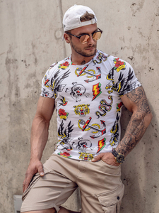 Fehér színű férfi pamut póló mintával Bolf 14962