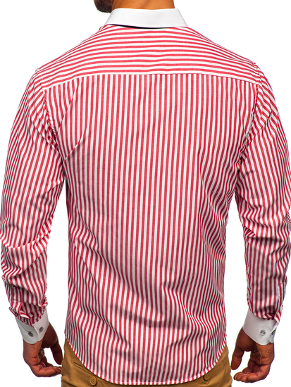 Hosszú ujjú csíkos férfiing piros színben Bolf 20727