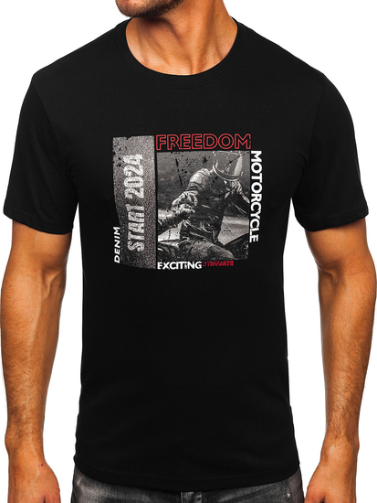 Fekete pamut férfi póló mintával Bolf MPO3475