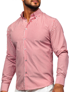 Hosszú ujjú csíkos férfiing korallpiros színben Bolf 22731