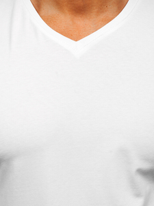 Férfi hosszú ujjú felső minta nélkül V-nyakú fehér színben Bolf 172008