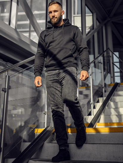 Férfi fekete kenguruzsebes kapucnis pulóver Bolf 2009A4