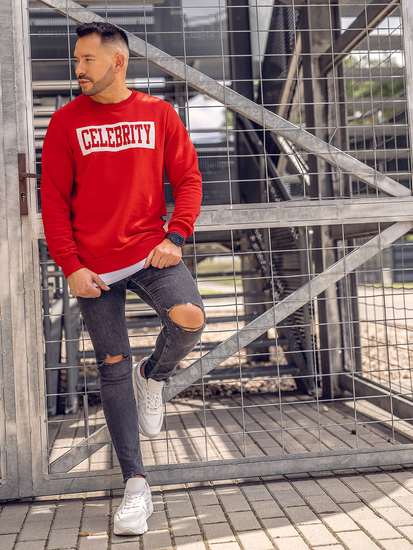 Mintás férfi melegítőfelső kapucni nélkül piros színben Bolf 11115A