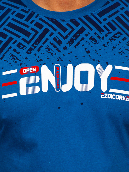 Mintás kék színű férfi pamutpóló Bolf 14720