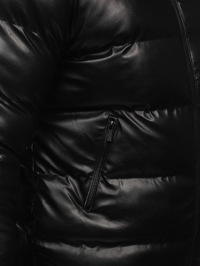 Fekete férfi steppelt bőrdzseki Bolf 0022-A