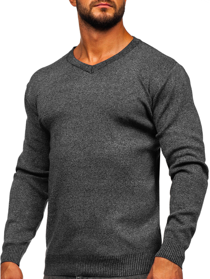 V-nyakú basic férfi pulóver antracitszürke színben Bolf S8530
