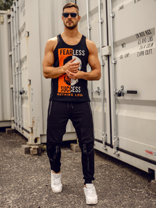 Fekete férfi tank top trikó boxer mintával Bolf 14841A