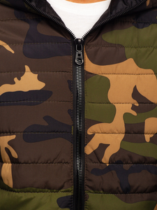 Khaki színű steppelt férfi kapucnis mellény Bolf 7106