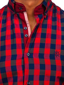 Kockás rövid ujjú férfiing bordó színben Bolf 4508