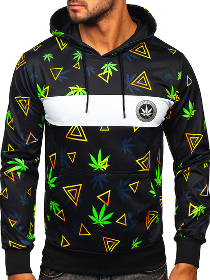 Fekete mintás kapucnis férfi pulcsi Bolf HM631