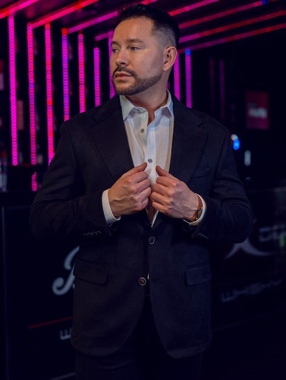 Férfi fekete bársony zakó Bolf 24410