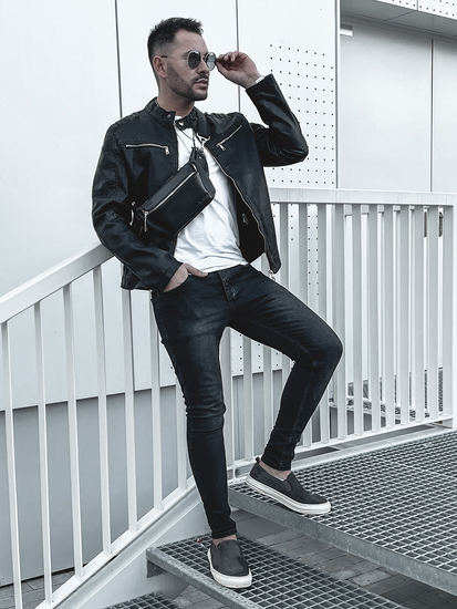 Férfi bőrdzseki fekete Bolf 1129