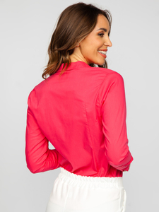 Rózsaszín színű minta nélküli hosszú ujjú női ing Bolf HH039